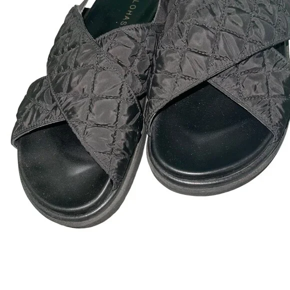 Alohas Womens Sandals Size 39 Black Marshmallow Quilted Casual Slingback - Picture 3 of 9